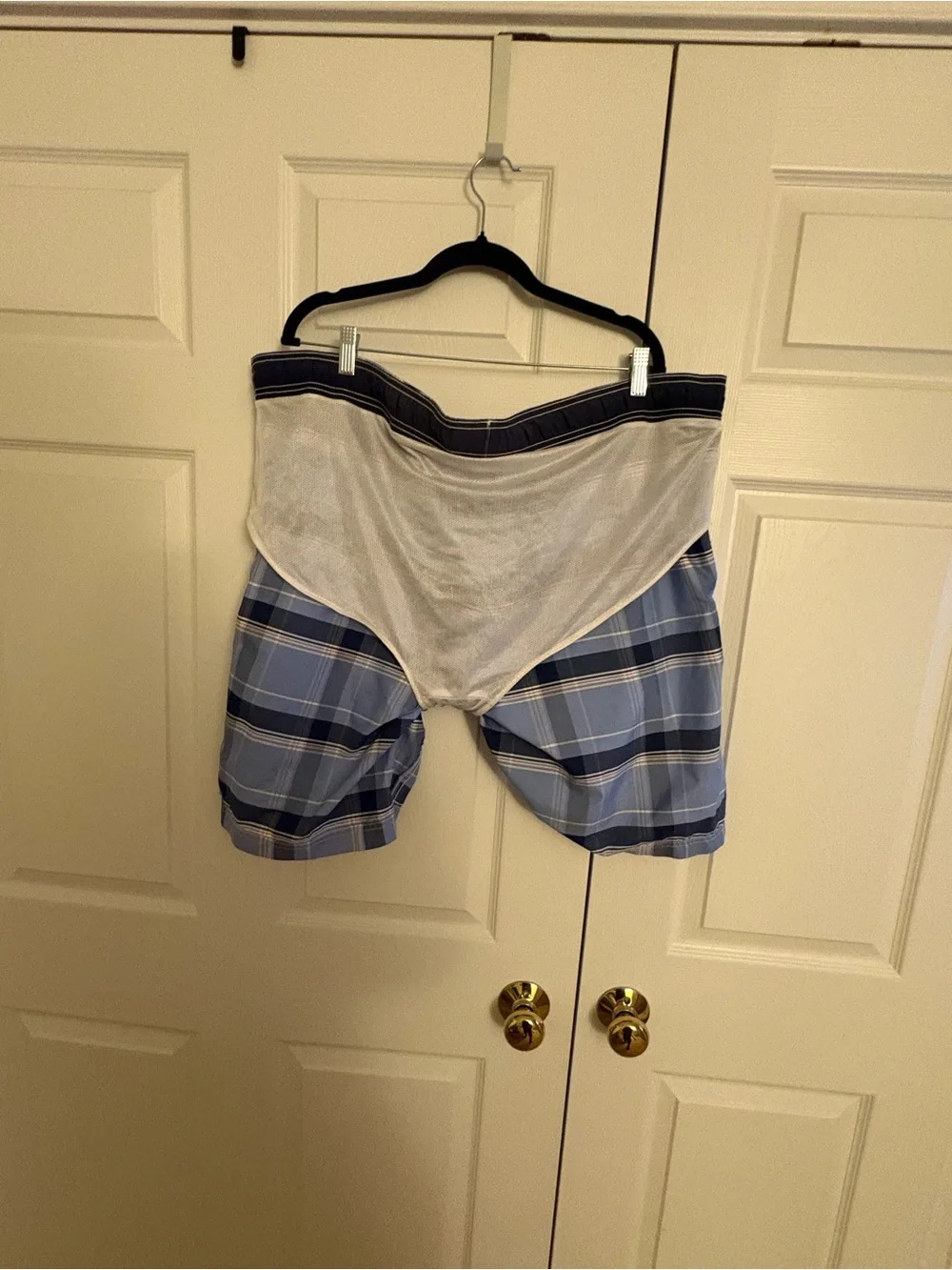 Men's Land’s End Light Blue Plaid Board Shorts (XL 40-42)
